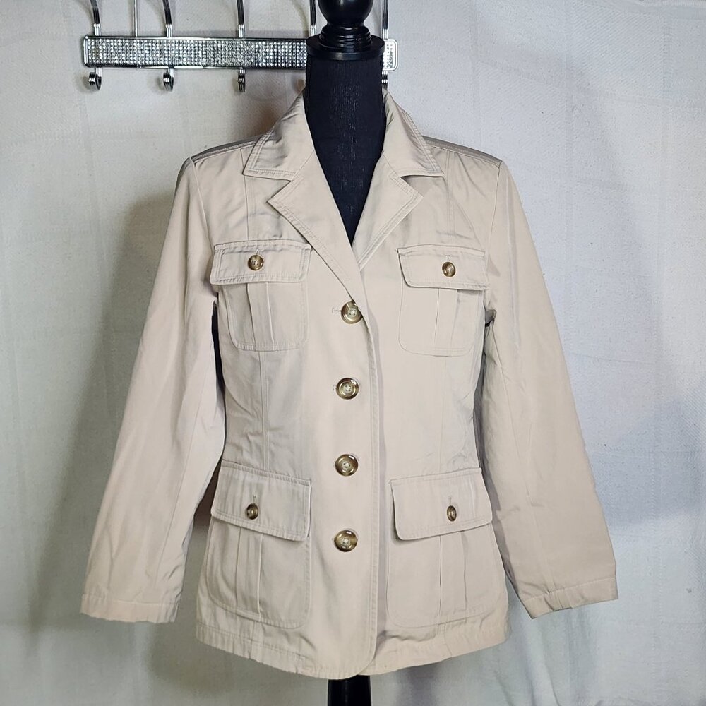 Braeten Khaki Tan Fully Lined Button Up Long Sleeve Safari Cargo Jacket Size M
